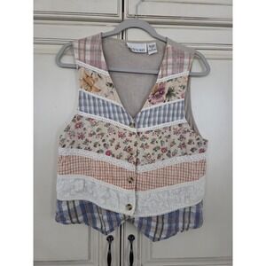Casey & Max Patchwork Quilt And Lace Crochet Vest Women's M Cottagecore Romantic